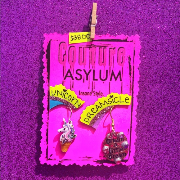 Unicorn Dreamsicle Ice-cream, Dangling Earrings - Picture 3 of 7